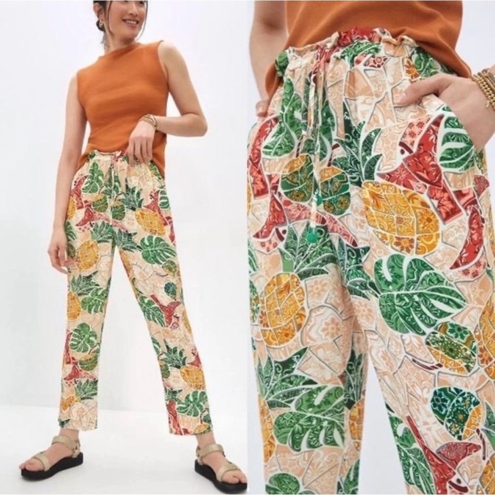 FARM Rio Anthropologie Mosaic Tapered Tropical Leaf Print Pants with pockets M